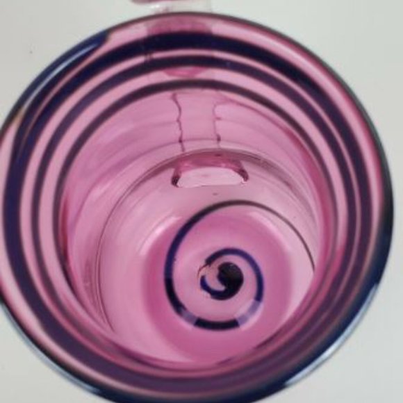 Hand Blown Pitcher 7" Shelve Art Glass Pink Silver Swirl Water Lemonade Juice - Picture 10 of 11